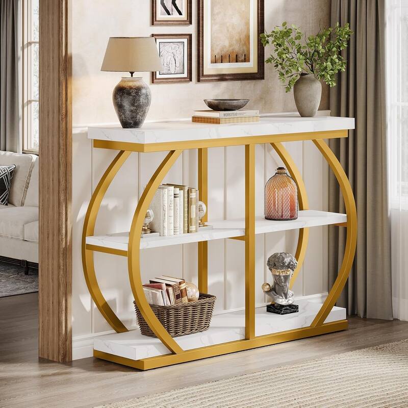 41.3 Inches Brown Wooden Entryway Table, 3-Tier Industrial Hallway Table with Storage for Living Room