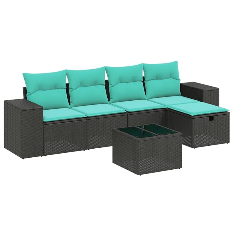 vidaXL Patio Sofa Set with Cushions Outdoor Conversation Furniture Poly Rattan - 21.7" x 24.4" x 27.2"
