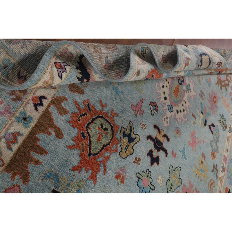 Light Blue Oushak Rug Hand-Knotted Wool Carpet - 8'11" x 11'8"