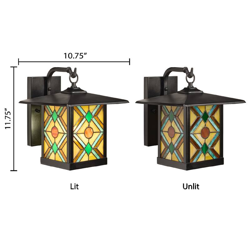 River of Goods Multicolor Stained Glass and Black 1-Light Outdoor Lantern Wall Sconce - 10.75" x 9" x 11.75"
