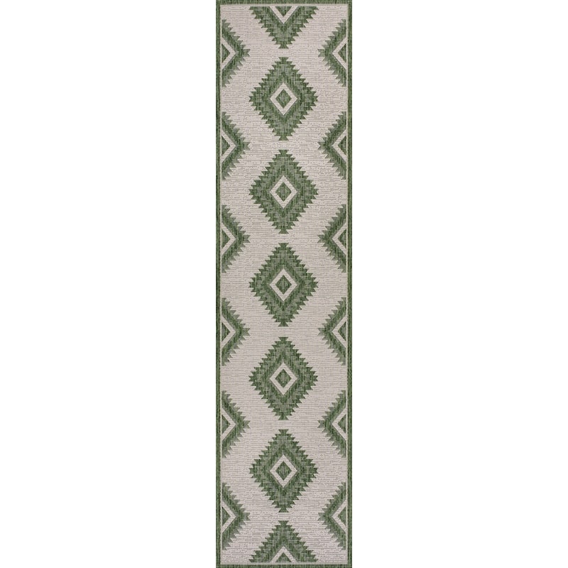 JONATHAN Y Aimee Geometric Moroccan Diamond Black/Cream Indoor/Outdoor Area Rug - 2 X 8 - Green/Cream