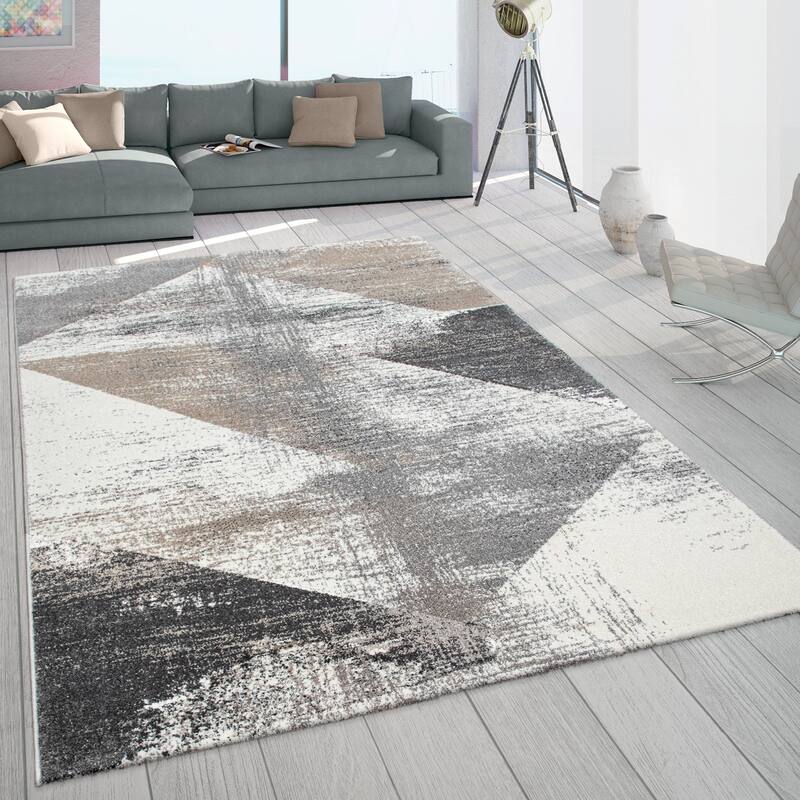 Abstract Area Rug with Geometric Designer Pattern and Faded Colors - 6'7" x 9'6" - Grey/Brown