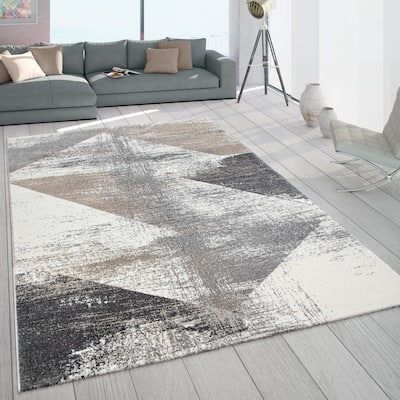 Abstract Area Rug with Geometric Designer Pattern and Faded Colors