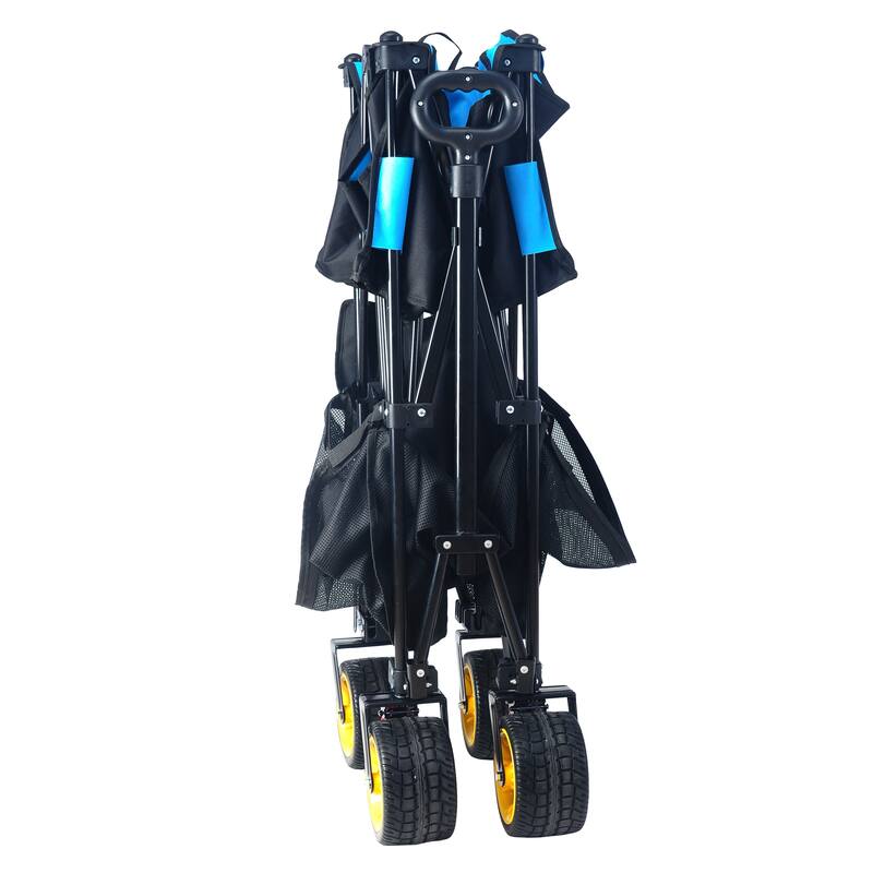 Big large capacity Folding cart Extra Long Extender Wagon Cart Folding Wagon Garden Shopping Beach Cart (black +orange)