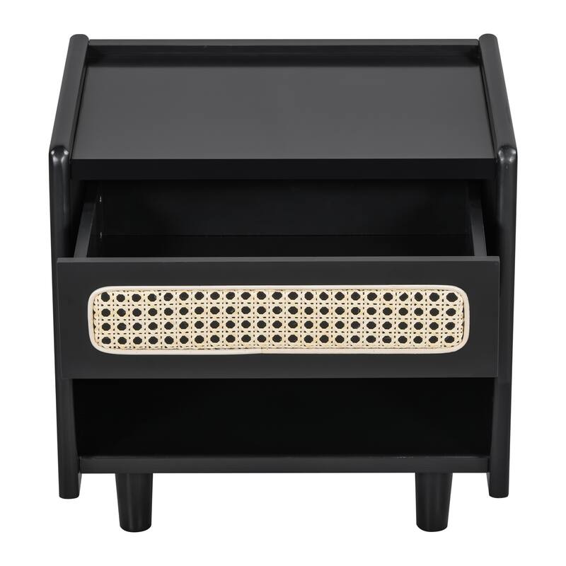 Christopher Knight Home - Zessia Retro 19" Wood Nightstand with Woven Drawer and Open Shelf, Set of 2