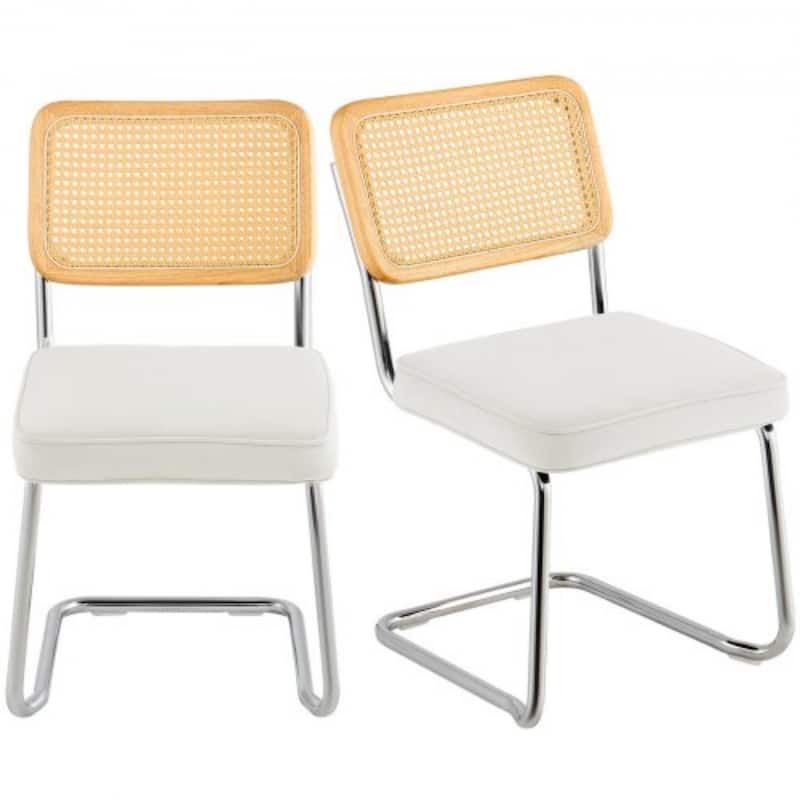 Rattan Dining Chairs Set of 4, Mid Century Modern Dining Chair, Upholstered Velvet Accent Chair with Rattan Back, Retro Dining