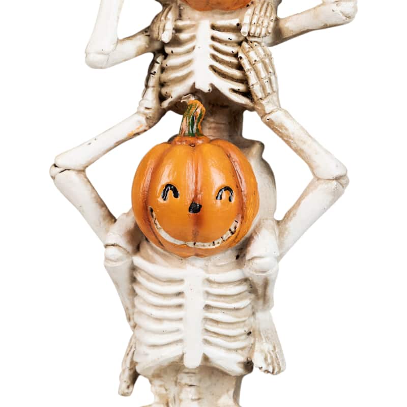 Trio of Stacked Trick or Treat Jack-O-Lantern Skeletons Halloween Decoration - 12.25"