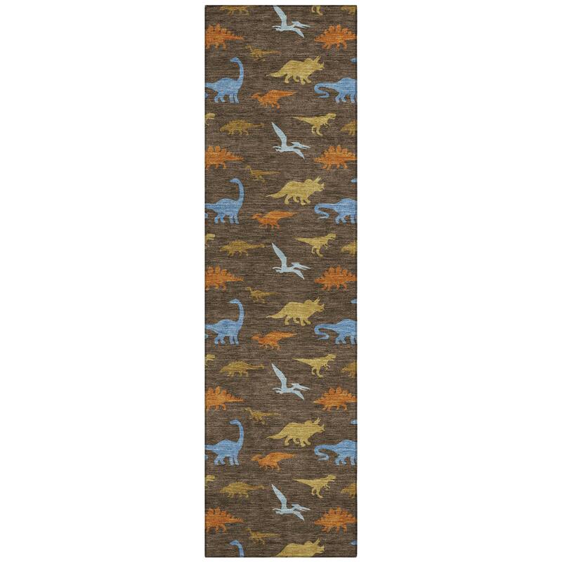 Machine Washable Indoor/ Outdoor Modern Dinosaur Chantille Rug