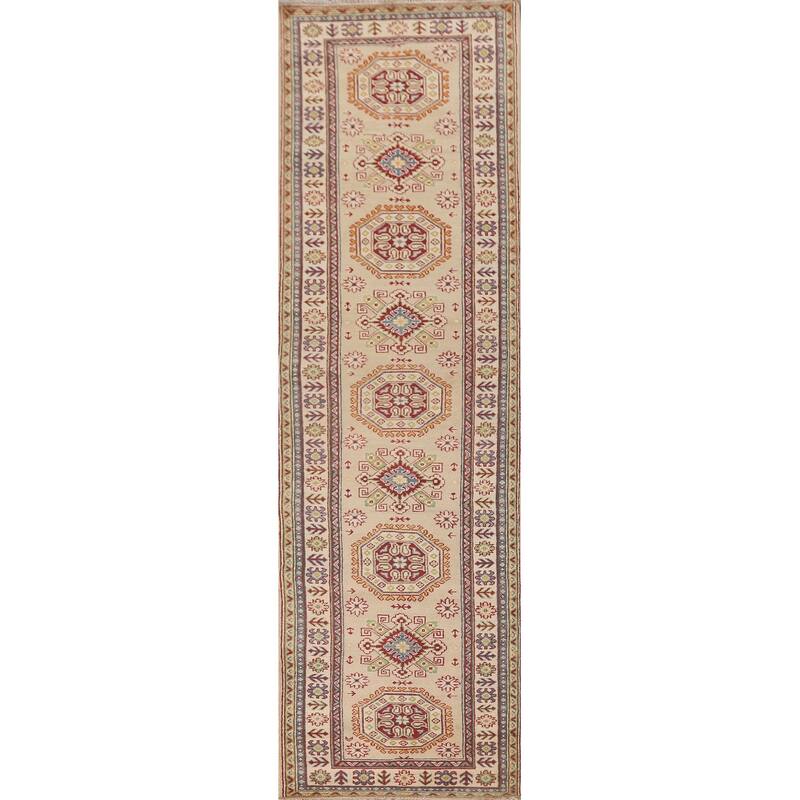 Geometric Kazak Runner Rug Handmade Wool Carpet - 2'10" x 13'0"