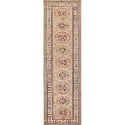 Geometric Kazak Runner Rug Handmade Wool Carpet - 2'10" x 13'0"