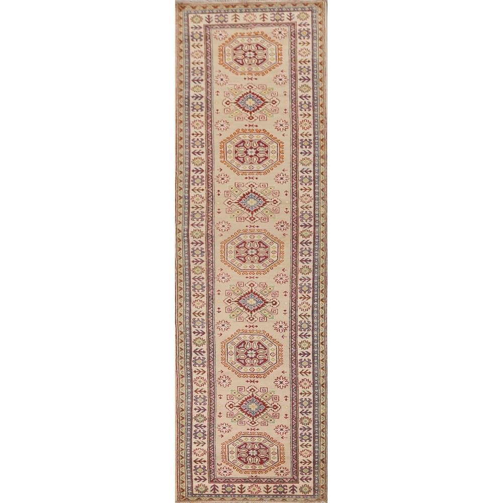 Geometric Kazak Runner Rug Handmade Wool Carpet - 2'10" x 13'0"
