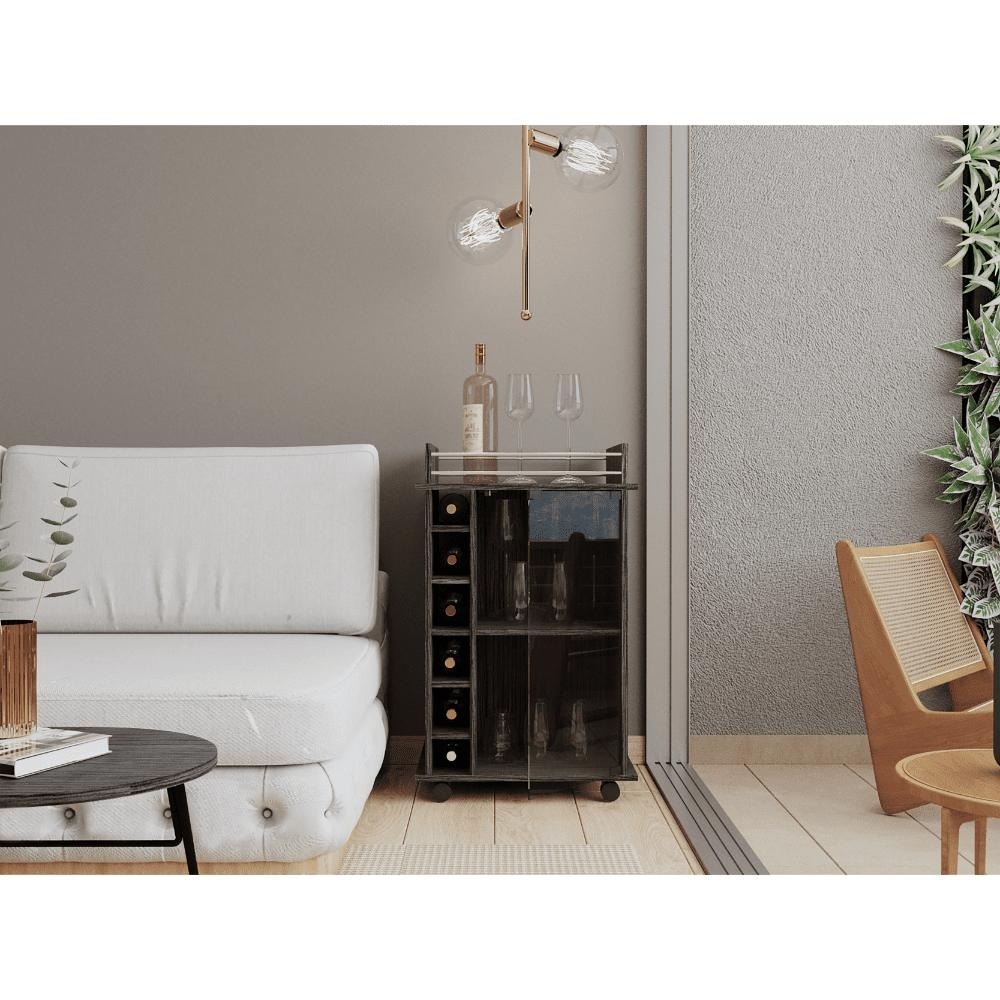 Carbon Espresso Bar Cart with Glass Door, Metal Rail, Two Shelves \u0026 Locking  Casters - On Sale - Bed Bath \u0026 Beyond - 42492635, image size:1000x1000