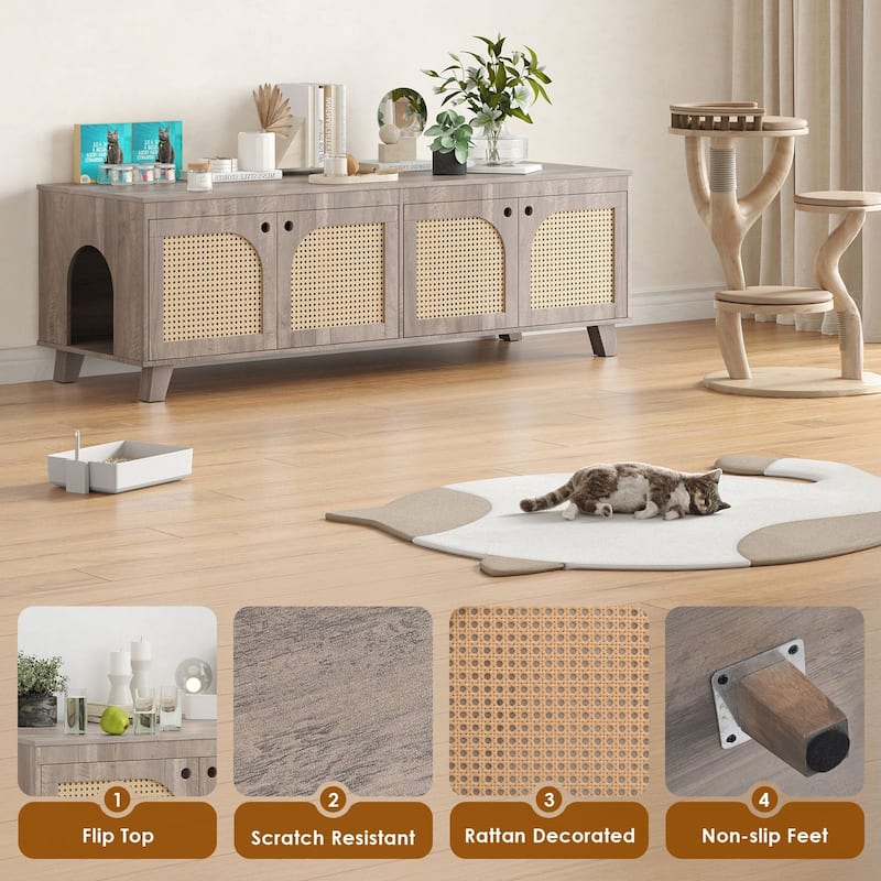 Double Hidden Cat Litter Box Enclosure Furniture Cabinet