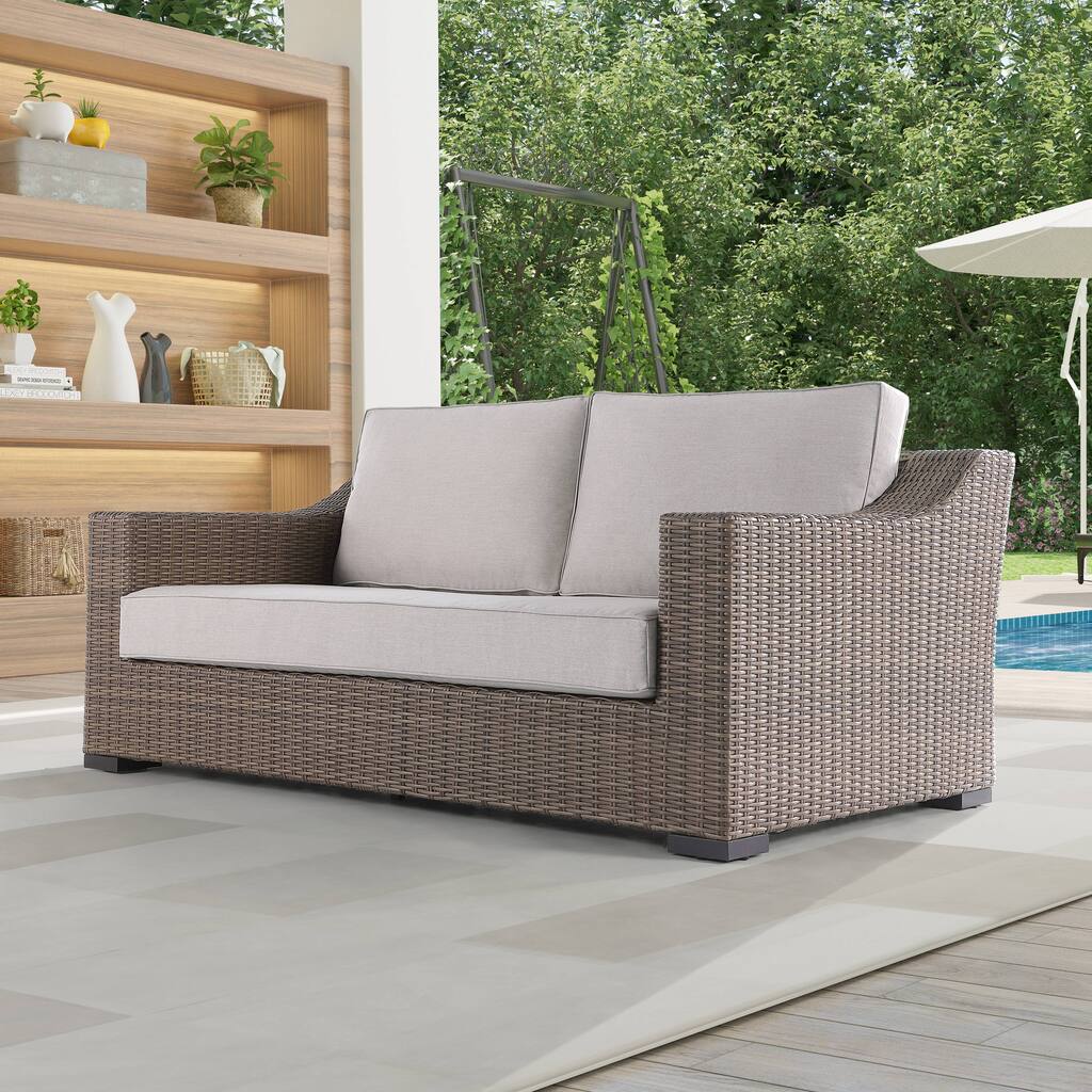 Manhattan Rustic Wicker Rattan Loveseat, Beige