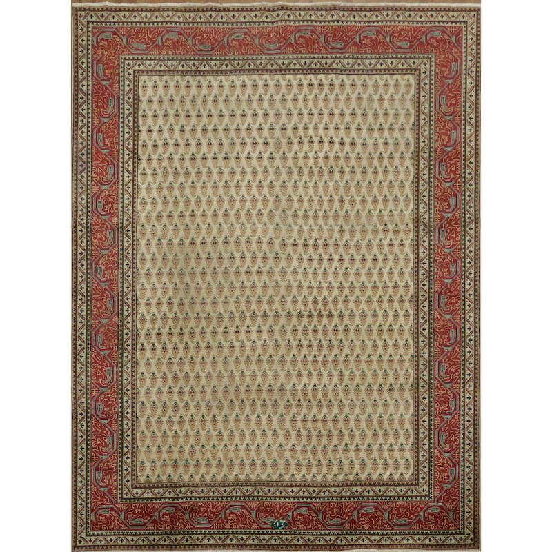 Hand Knotted Oriental 100% Wool Carpet Traditional All-Over Beige & Ivories Tabriz Area Rug - 11' 1'' X 8' 3''