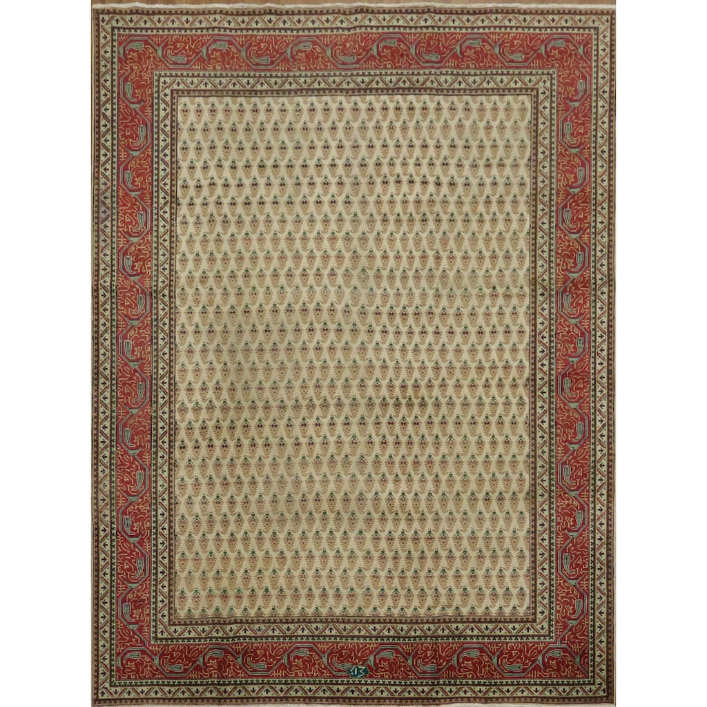 Hand Knotted Oriental 100% Wool Carpet Traditional All-Over Beige & Ivories Tabriz Area Rug - 11' 1'' X 8' 3''