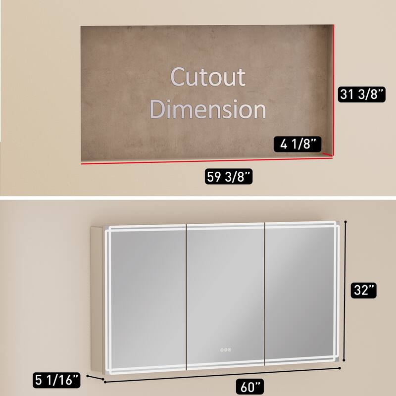 Alita Aluminum LED Medicine Cabinet with Mirror, Dimmable Light, Anti-Fog, Adjustable Shelves, Recessed or Wall Mount