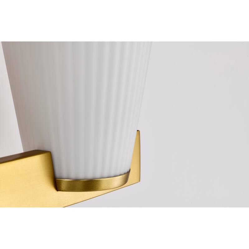 Royale 2 Light Vanity Burnished Brass Finish Ribbed White Glass - Burnished Brass