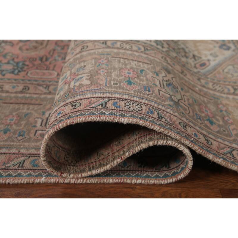 Hand Knotted Oriental 100% Wool Carpet Traditional Medallion Pink Tabriz Area Rug - 10' 10'' X 7' 10''