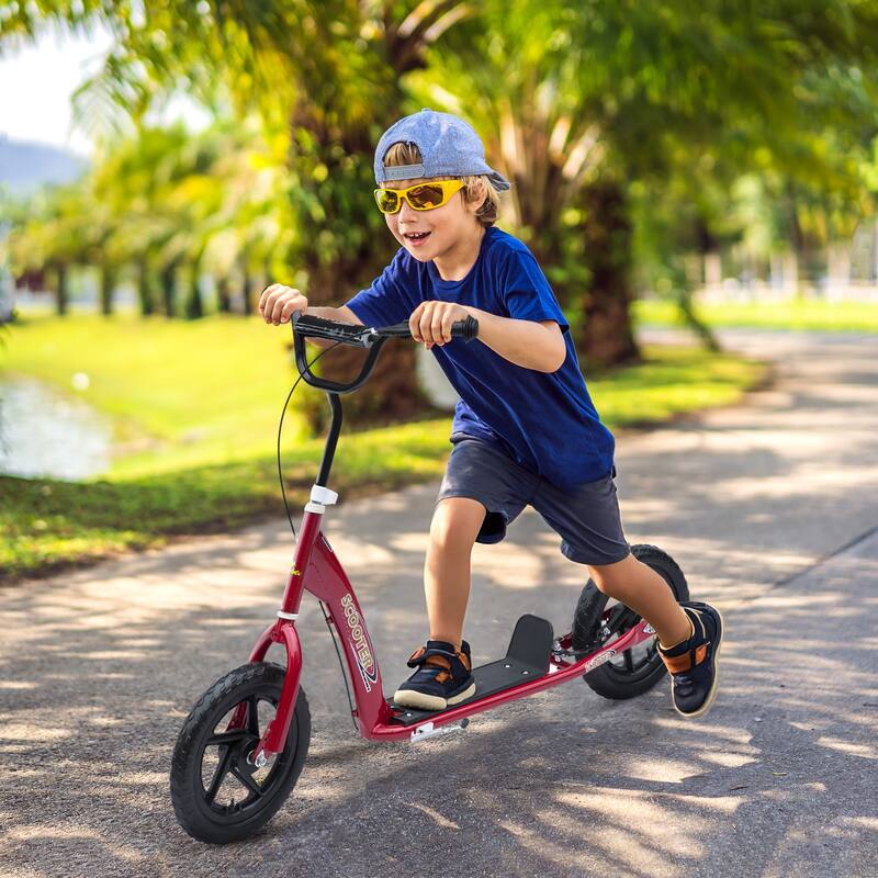 12” Lightweight Adjustable Kids Scooter with Rear Brake and Wheels Safe Riding for Children - 31.7" L x 13.7" W - Red