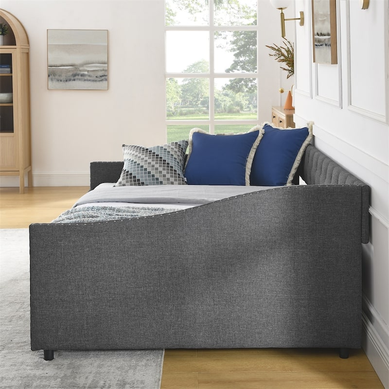 Full Size Upholstered Tufted Daybed with Drawers and Copper Nail
