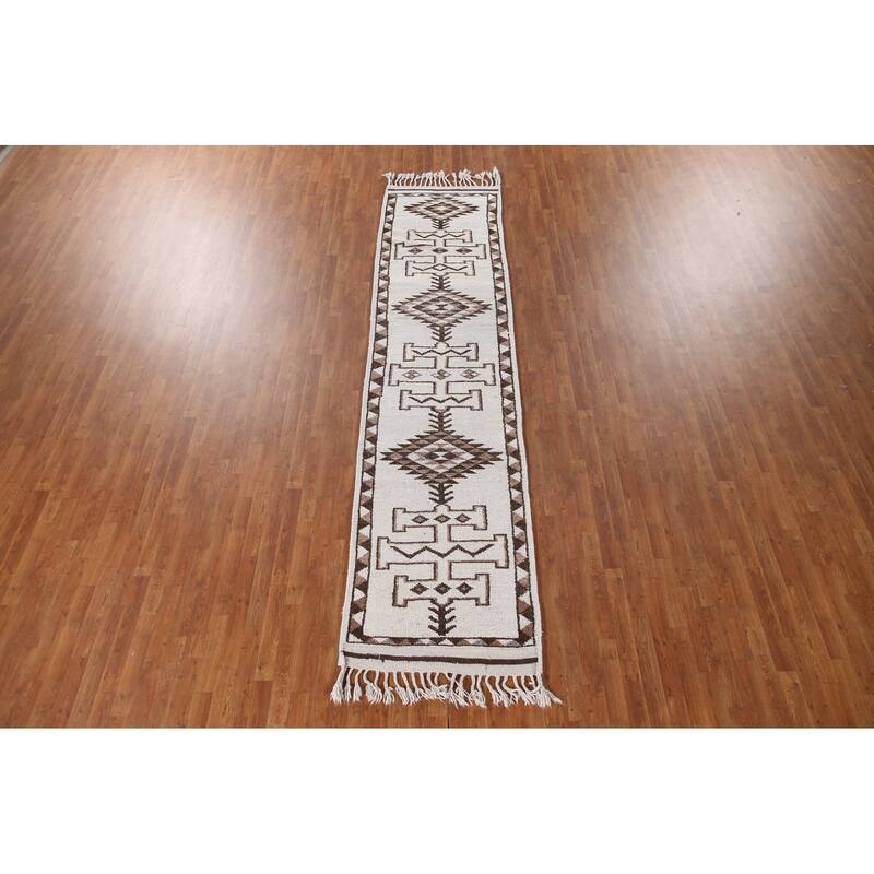 Beige Anatolian Turkish Runner Rug Handmade Tribal Wool Carpet - 2'11"x 12'7"