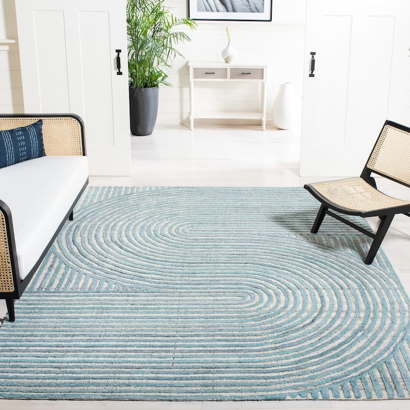 SAFAVIEH Handmade Southampton Catena Abstract Wool Rug - 6' Square - Blue - Square