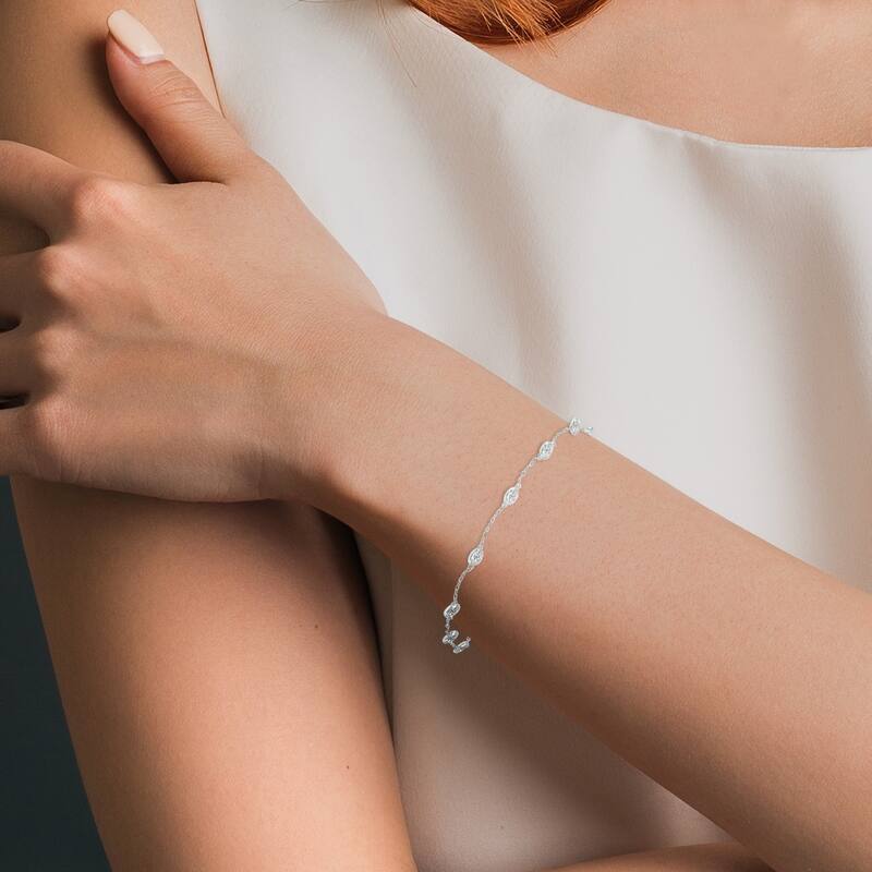 Marquee 1 Carat TW Bezel Set Lab Grown Diamond Station Bracelet in 14K White Gold