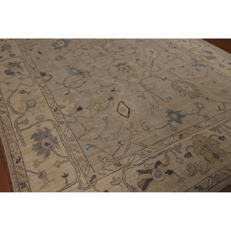 Oushak Turkish Area Rug Beige Hand-Knotted Wool Carpet - 8'1"x 10'1"