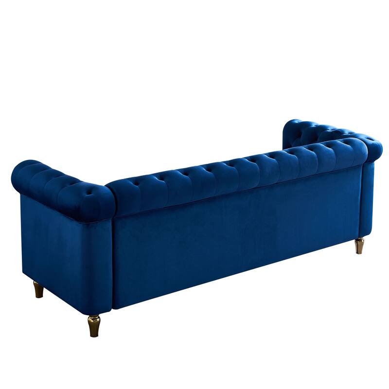 Modern Chesterfield Couch with Button Tufting, High-Density Foam & Gold Accents - 85'' Wide