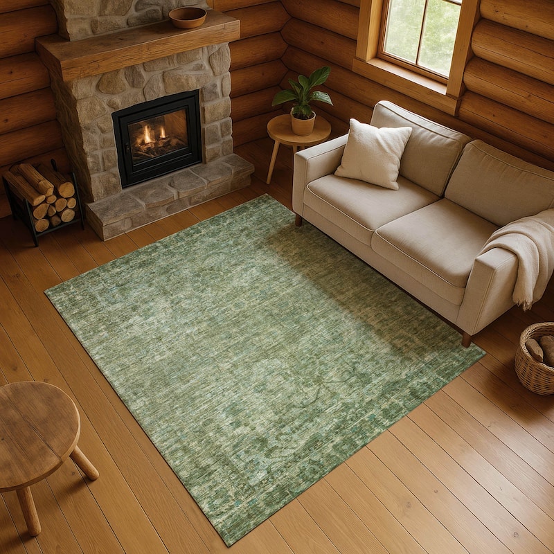 Premium Washable Super Soft Vintage Traditional Mayfield Rug - Olive - 3' x 5'