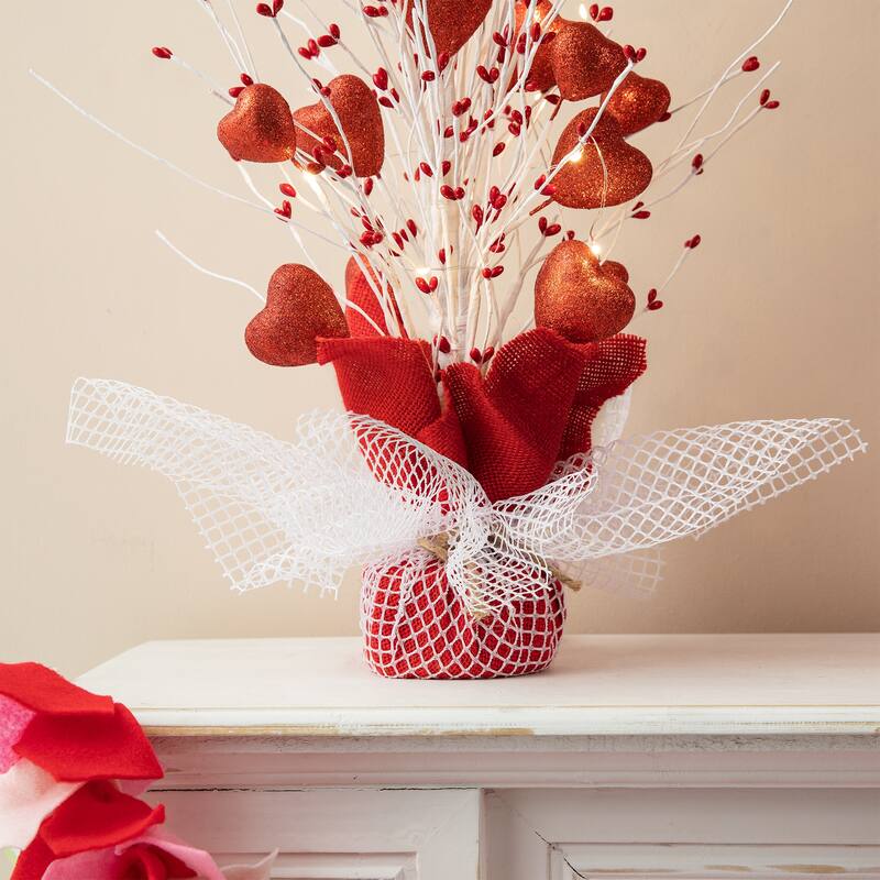 Glitzhome Heart Berry & Fleur-de-Lis Tree Valentine's & Mardi Gras Tree