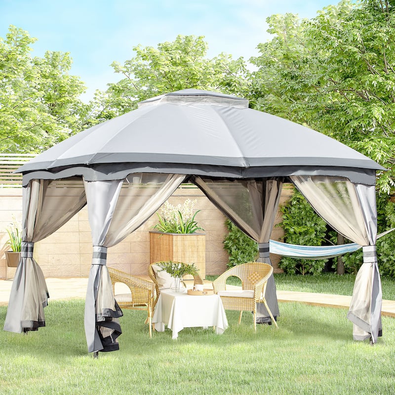 10x12 Outdoor Gazebo with Double Vented Roof, Zippered Mesh Sidewalls, and Solid Steel Frame