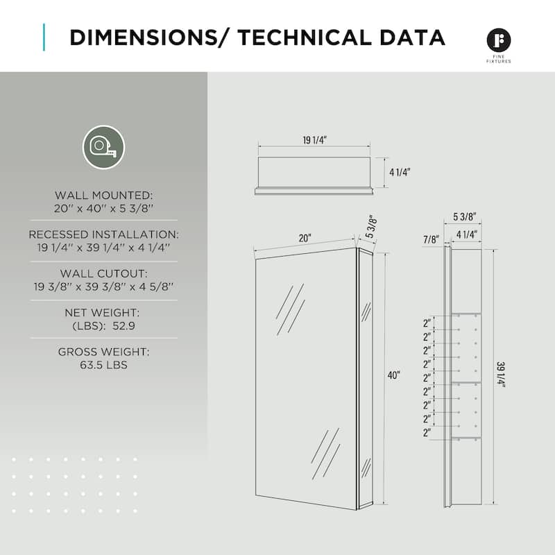 Bathroom Medicine Cabinet, Aluminum, Recessed/Surface Mount, Right/Left Hinged, Mirrored Interior