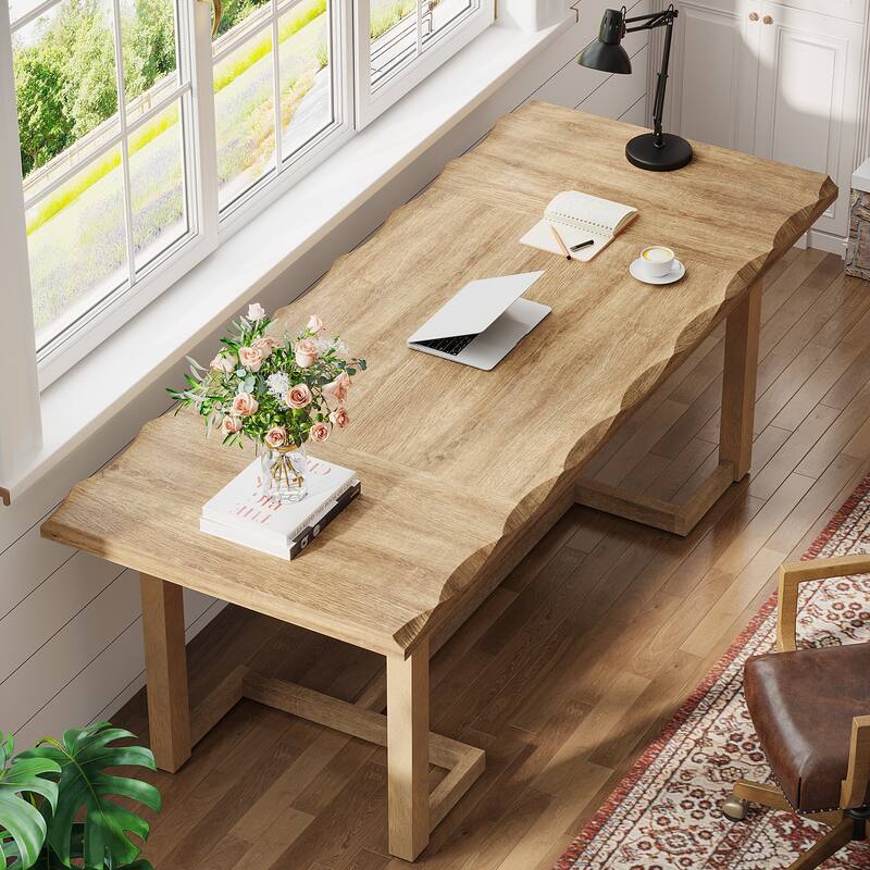 Rectangular Computer Desk, Writing Table with Solid Wood Legs, Executive Desk Workstation for Home Office, Work & Study