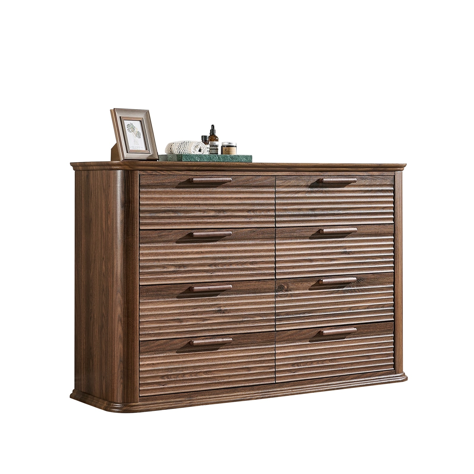 Fluted 8 Drawer Dresser, 52" Wide Modern Wood Dresser for Bedroom, Chest of Drawers with Curved Profile Design