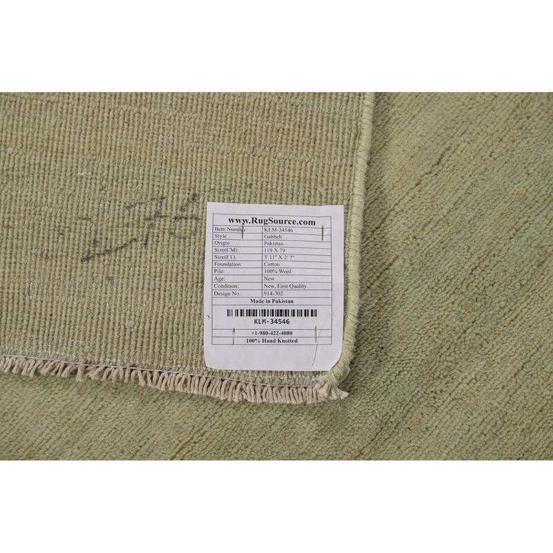 Green Gabbeh Modern Foyer Rug Handmade Wool Carpet - 2'7"x 3'11"