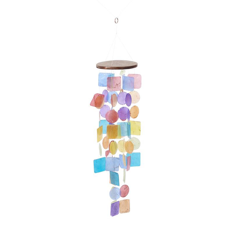 Capiz Shell Waterfall Windchime - Multi Colored, White, Blue, Teal - Roche River Decor