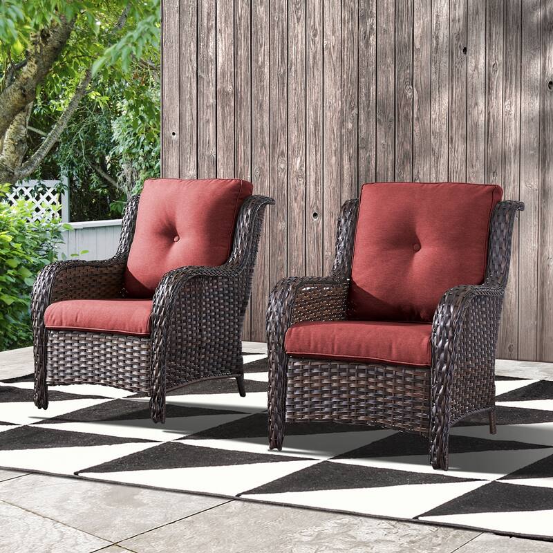 Pocassy Patio PE Wicker Chairs Rattan Dining Chairs - Brown - Red