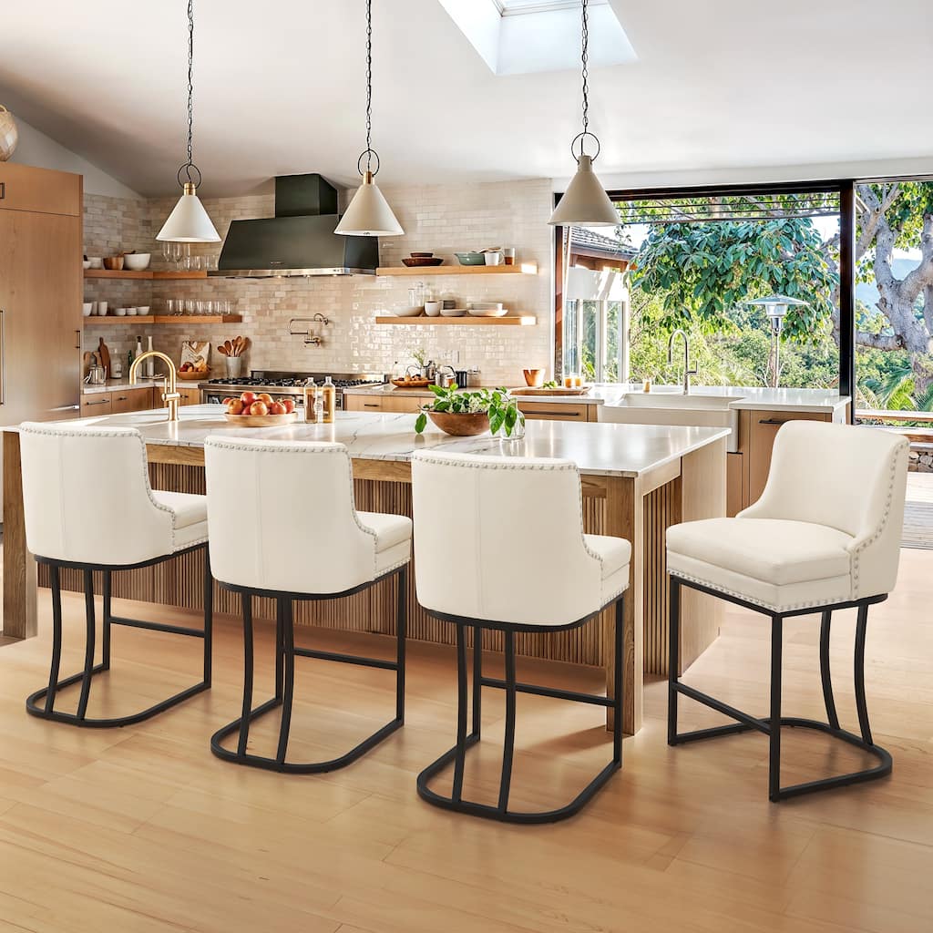 Modern 26" Barstool with Back Metal Frame Stool Counter Height Bar Stools and 6" Thick Cushion for Kitchen Island