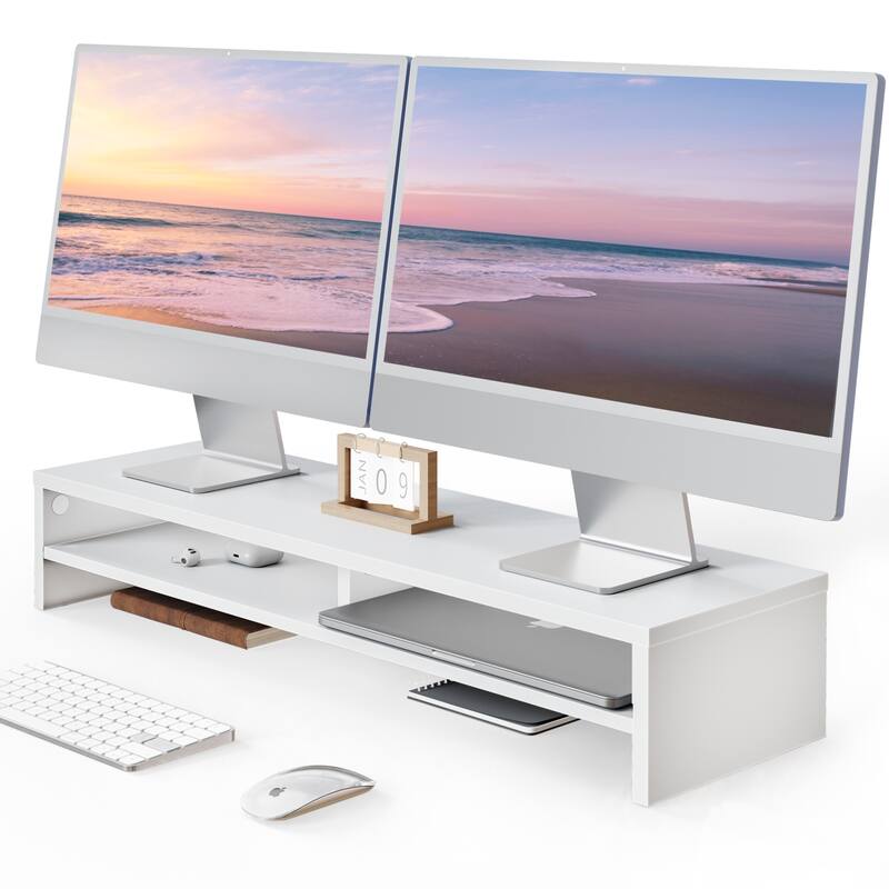 Fenge Monitor Stand, 31.5 Inch Computer Monitor Riser for Desk - White