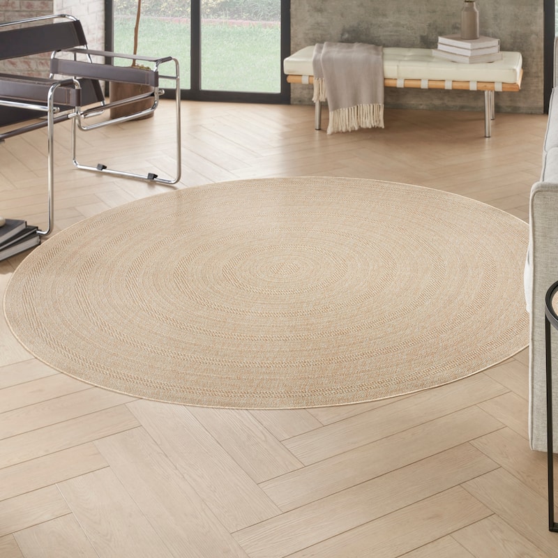 Nourison Tulum Indoor/Outdoor Geometric Area Rug - 8' x Round - Cream