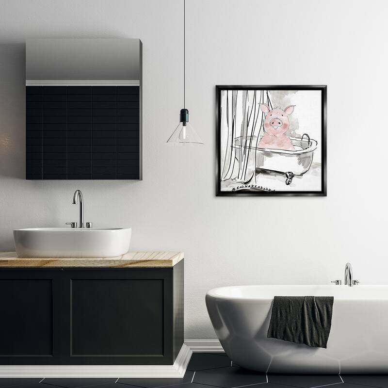 Stupell Minimal Bathtub Piggy Framed Floater Canvas Wall Art Design By Carol Robinson