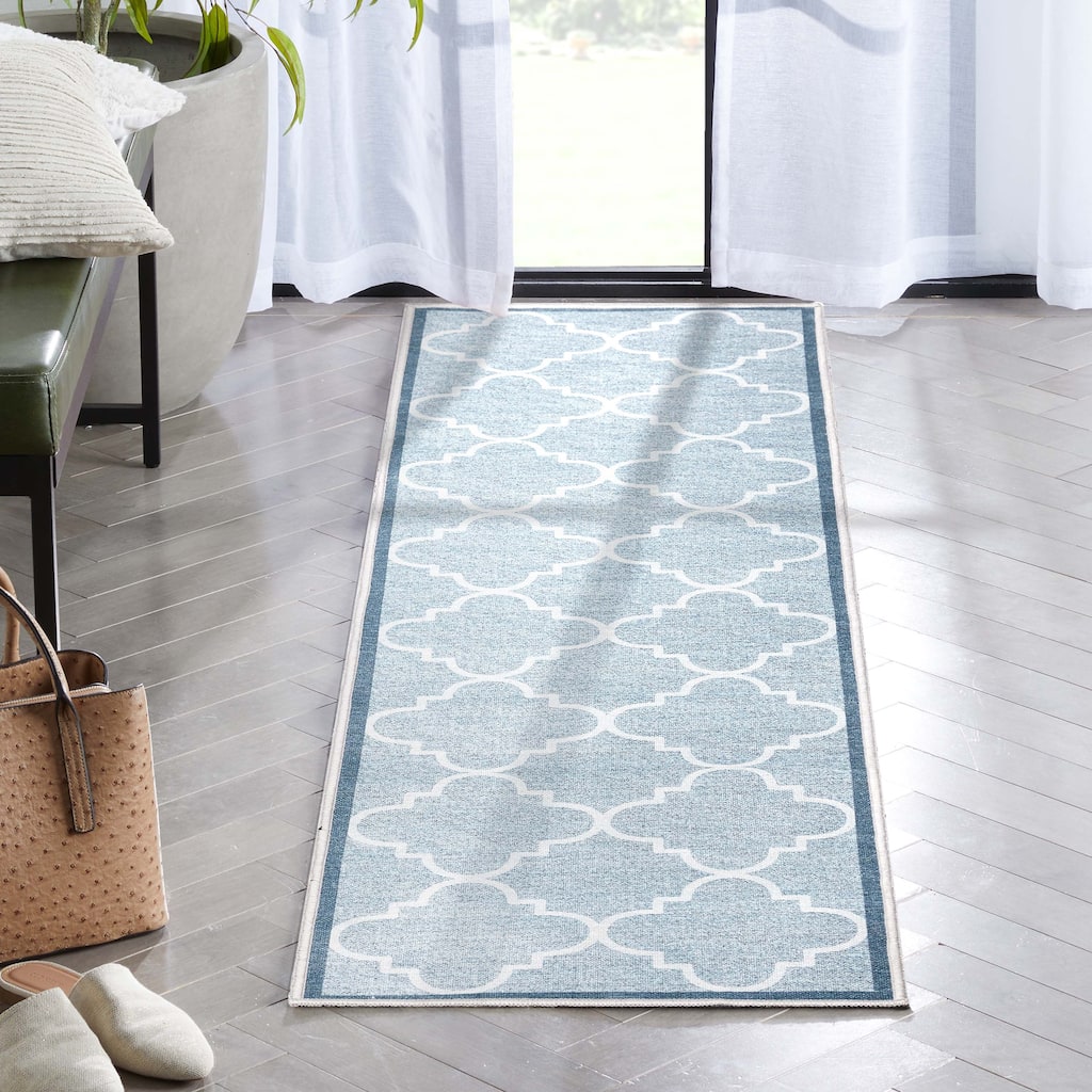 Well Woven Modern Bold Lattice Non-Skid Backing Runner Rug - 2' x 7'