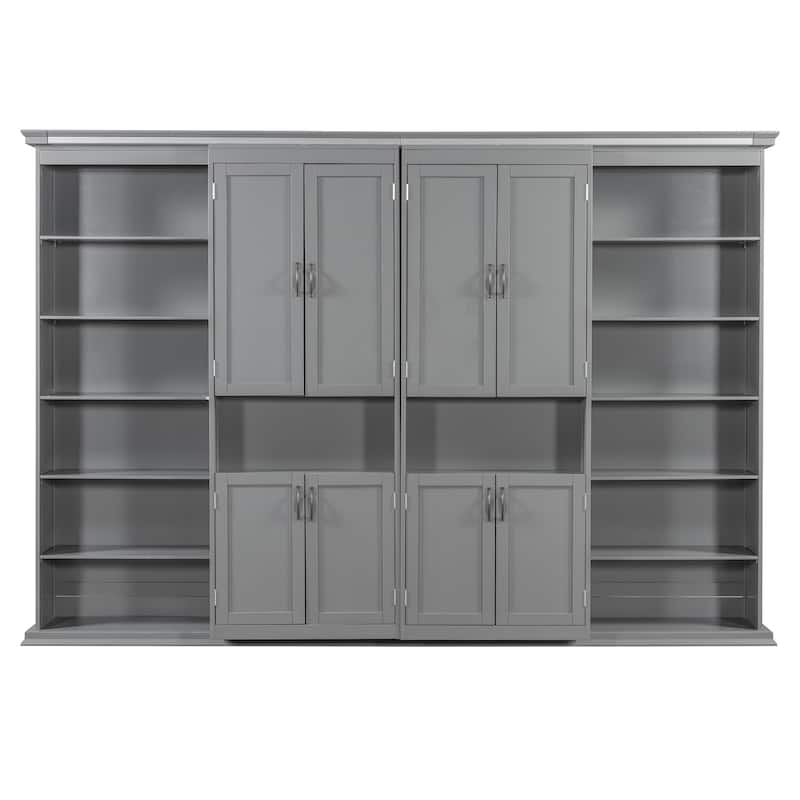 Murphy Bed Heavy Duty Cabinet Bed with Storage Shelves Queen Size