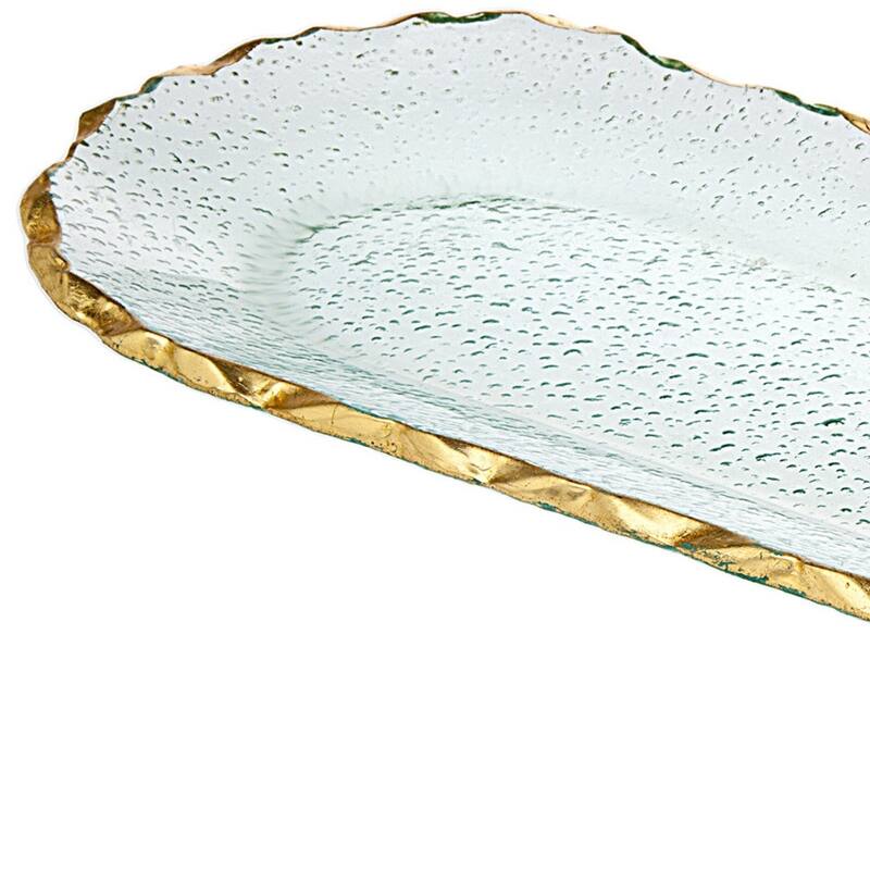 HomeRoots 18" Clear and Gold Oval Crystal Serving Tray