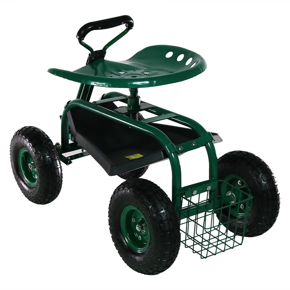 Blue Sunnydaze Rolling Garden Cart With Steering Handle Seat And