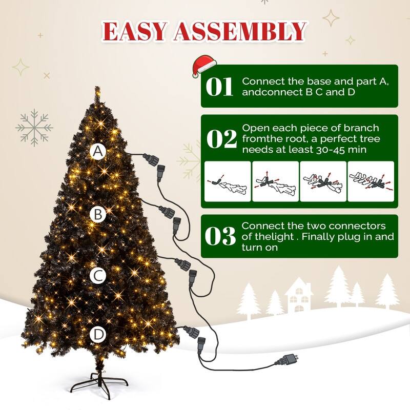7.5 FT Pre-lit Black Artificial Christmas Tree