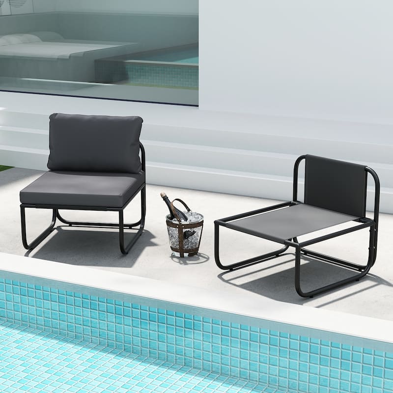 Gymax Patio Chairs Set of 2 w/ Removable Cushions Heavy Duty Metal