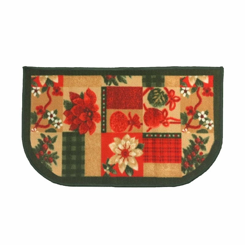 Christmas Design Kitchen Rug - Santa, Reindeer, Snowman, Poinsettia With Latex Backing
